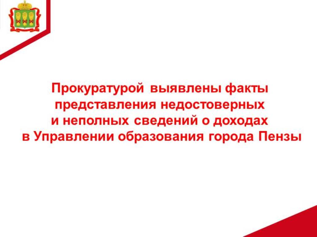 Прокуратурой выявлены факты представления недостоверных и неполных сведений о доходах в Управлении образования города Пензы